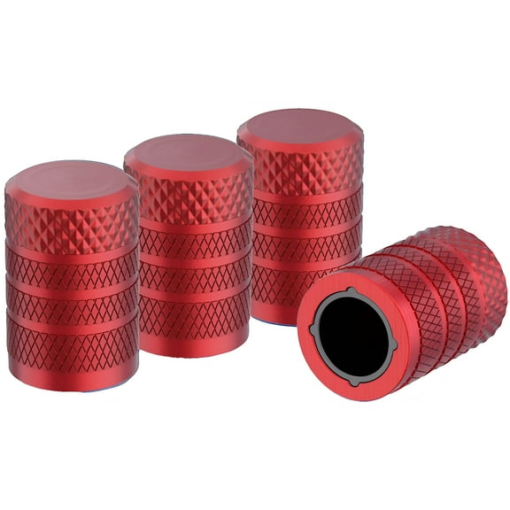 JacobsParts Tire Valve Stem Caps, Red, 4 pcs/Pack, Anodized Aluminum Tire Valve Cap Set, Corrosion Resistant, Universal Stem Covers for Cars Trucks Motorcycles SUVs and Bikes