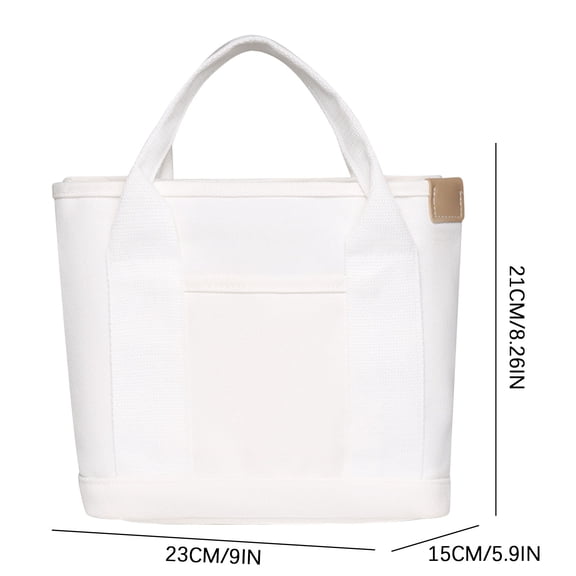 Leodye 1PCS Multi-pocket Canvas Tote Bag Fashionable Spacious Daily Use Shopping Handbag Handle Storage Bag -8.3x9x5.9in