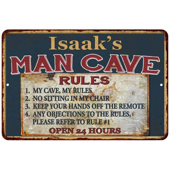 Isaak's Man Cave Rules Chic Rustic Green Sign Home 8x12 Metal 108120049404