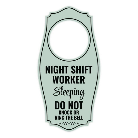 Night Shift Worker Sleeping Do Not Knock Or Ring The Bell Door Hanger | House or Business Door Sign - Light Grey, 4" x 8"