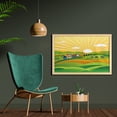 thumbnail image 2 of Harvest Wall Art with Frame, Countryside Theme Illustration at Sunrise with Village and Fields, Printed Fabric Poster for Bathroom Living Room, 35" x 23", Pastel Yellow and Multicolor, by Ambesonne, 2 of 2