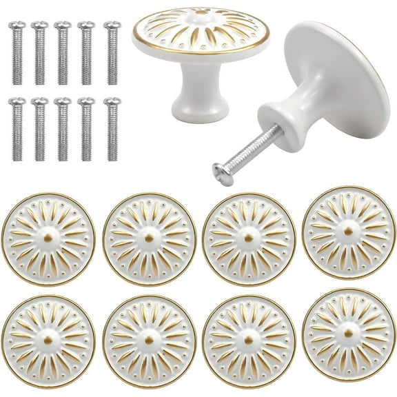 10pcs Vintage Drawer Door Handle, 35mm Furniture Knob, Round Drawer Knobs, Brass Door Knobs, Furniture Handles (white)