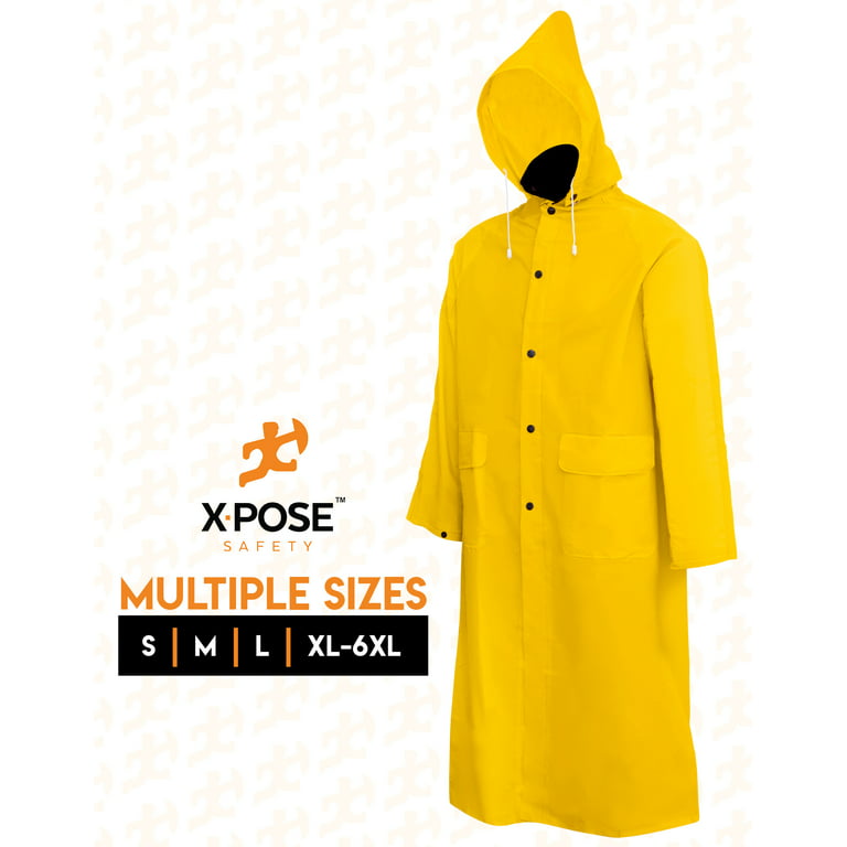 Xpose Safety Heavy Duty Yellow Rain Coat .35mm PVC 48in Raincoat Jacket with Detachable Hood, Waterproof, Fishing
