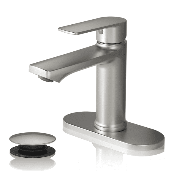 BELZ Bathroom Faucet Modern Waterfall Bathroom Sink Faucet with Single Handle with Pop Up Drain and Deck Plate Suitable for 1 or 3 Holes，Brushed Nickel