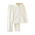 thumbnail image 2 of Women's 2 Piece Loungewear Sets Full Zip up Hoodies Coat Wide Leg Pants Tracksuit Winter Warm Outfits Homewear Suits White L, 2 of 3