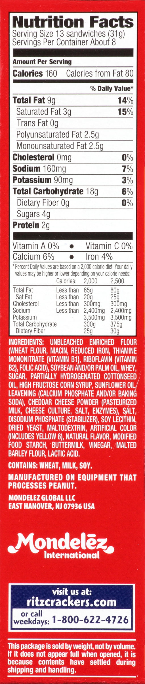 Ritz Crackers Nutrition Facts Label