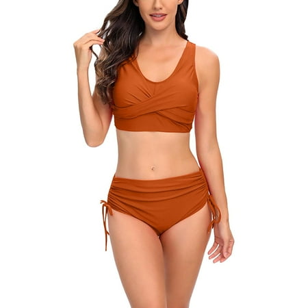 Lqideymx High Waisted Thong Bikini Sets for Women Plus Size Women Two Piece Vintage Swimsuit Retro Halter Ruched High Waist Bikini with Bottom Personalised Gifts Sale Promotion