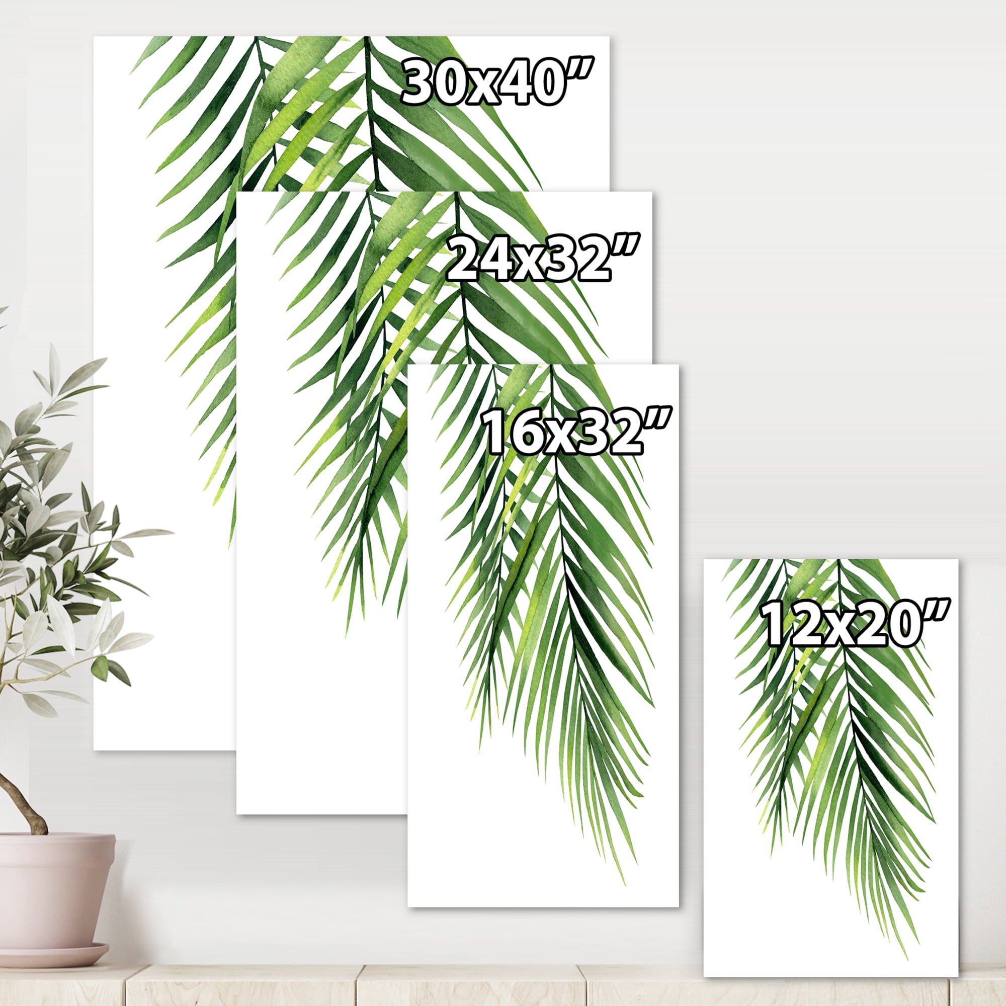 Tropical Palm Branches 30 in x 40 in Painting Canvas Art Print, by Designart