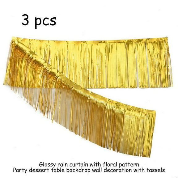 3 Pcs 78.74 Inches Metallic Foil Fringe Garland Tinsel Streamers, Shiny Gold Wall Hanging Tinsel Fringe Banners for Wedding Birthday Party Decoration Halloween Christmas New Year