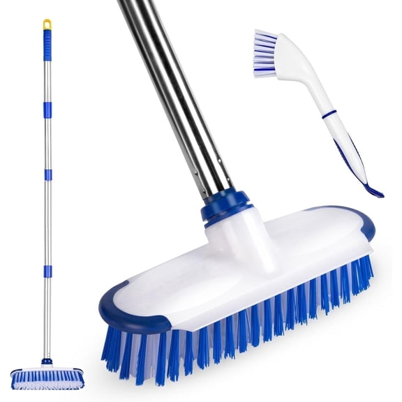 ITTAHO Floor Scrub Brush with Long Stainless Steel Handle Extension Small Deep Cleaning Brush