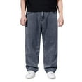 thumbnail image 2 of Baggy Jeans for Men Straight Leg Elastic Waist Denim Pants Fashion Solid Comfy Street Outdoor Hiking Pants with Pocket Grey 28, 2 of 7