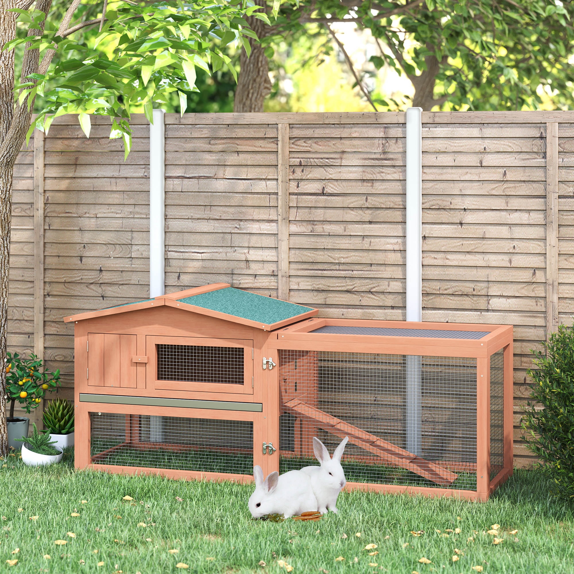 Pawhut 2 Levels Wooden Rabbit Hutch Bunny Hutch House Guinea Pig