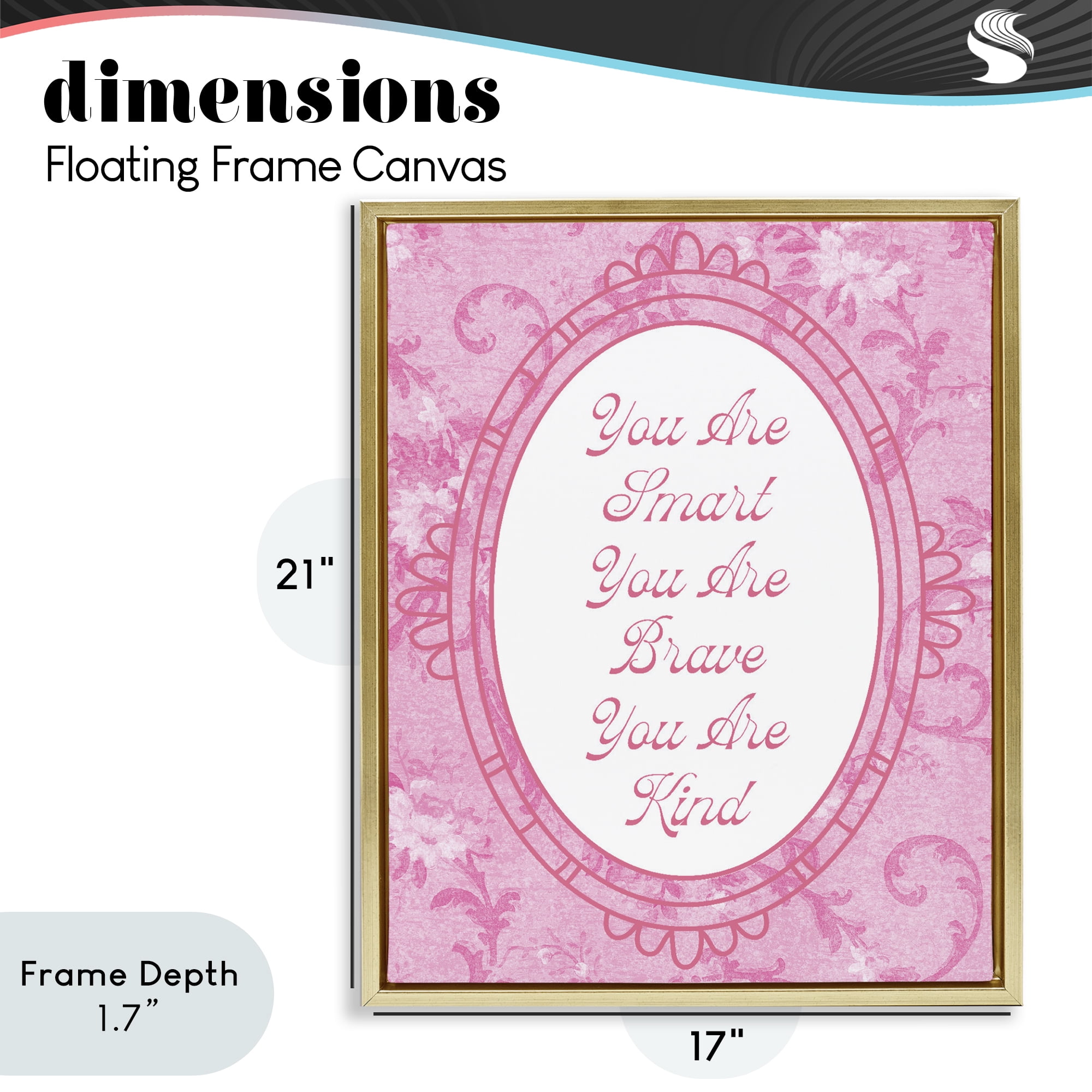 Stupell Industries Smart Brave & Kind Ornate Pink Gold Framed Floater Canvas Wall Art, design by Lil' Rue