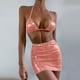 thumbnail image 2 of Gibobby Conjunto de Bañador Sexy 2024 mujeres trajes Rave conjuntos de Bikini con cuello Halter sujetador Top Panty minifalda traje de baño metálico Ropa(Naranja,G), 2 of 4