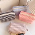 thumbnail image 2 of Portable Korean Travel Sundries Large Capacity Candy Color Plaid Makeup Bag Cosmetic Organizer Wash Bag Storage Pouch PINK, 2 of 8