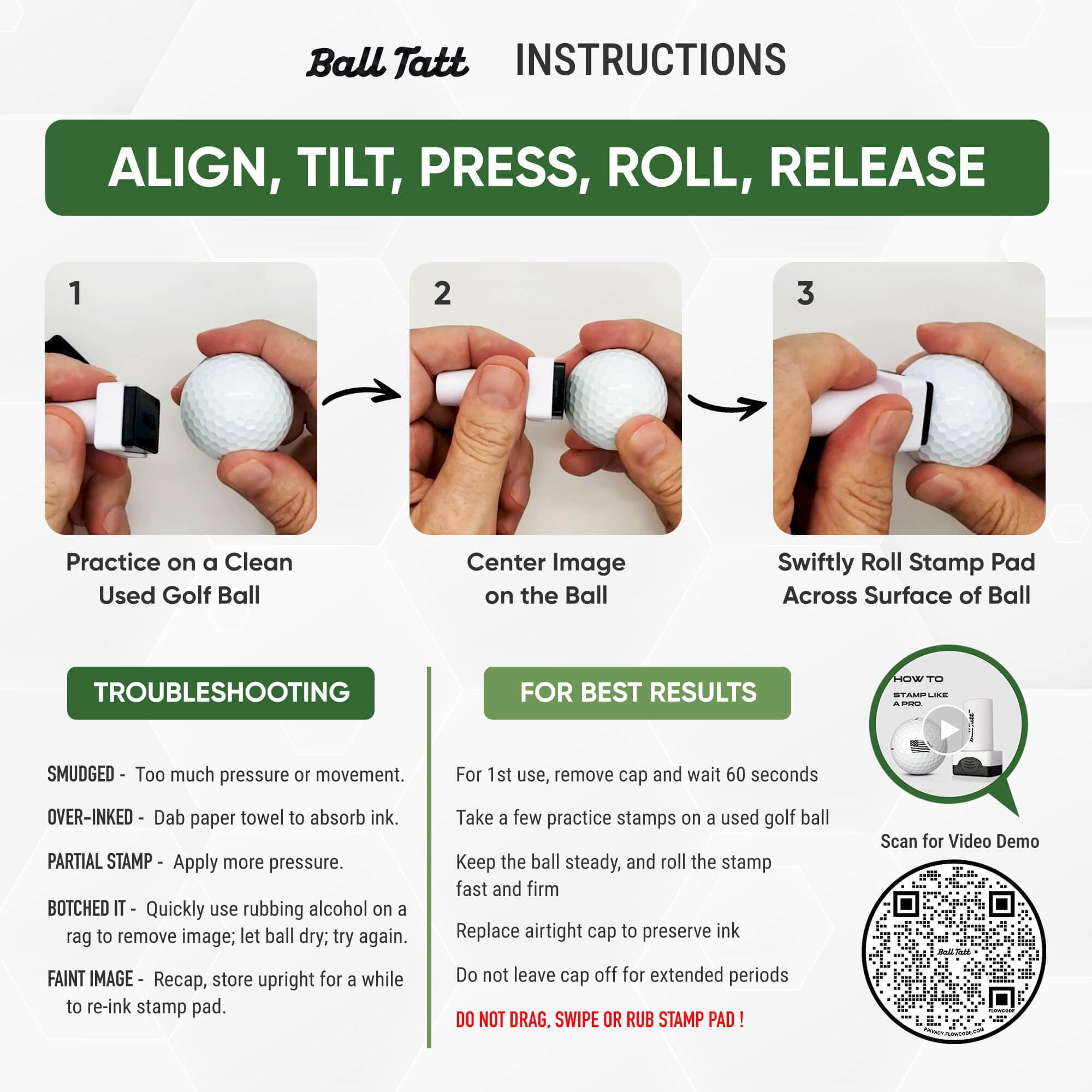 Ball Tatt - Golf Ball Stamp Self-Inking Waterproof with Hatclip and Ball Marker, Beard Man
