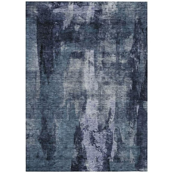 HomeRoots 603168 5 x 8 ft. Navy Blue, Black & Gray Abstract Washable Indoor & Outdoor Rectangle Area Rug
