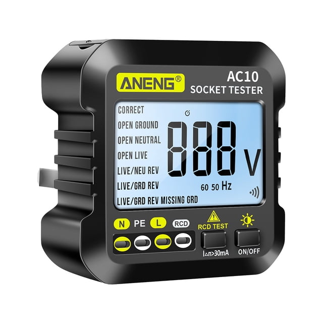 ANENG 50-60Hz probador de toma de corriente Digital Oficina Hotel ABS plástico tierra cero línea polaridad comprobar Detector medición de Medidores de medidas dimensionales Reino Unido enchufe Riwesomey TO008384-03B