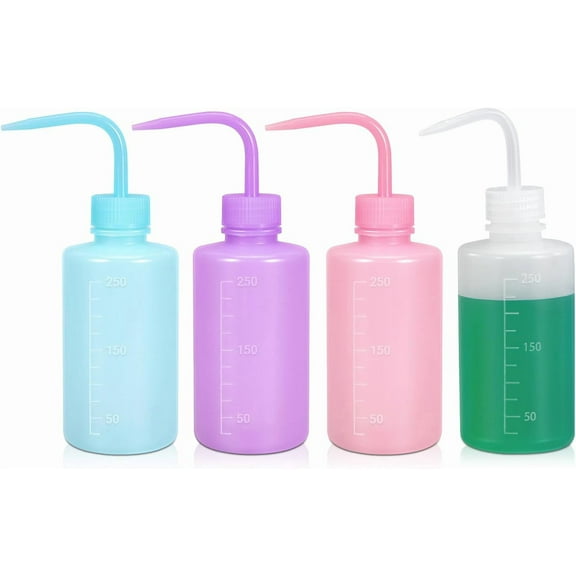 4Pcs Plastic Lash Wash Bottle Watering Squirt Bottle with Mouth Scale Labels, Lab Squeeze Bottle for Tattoo Eyelash Extensions, Succulent Watering (8.4oz/250ml)