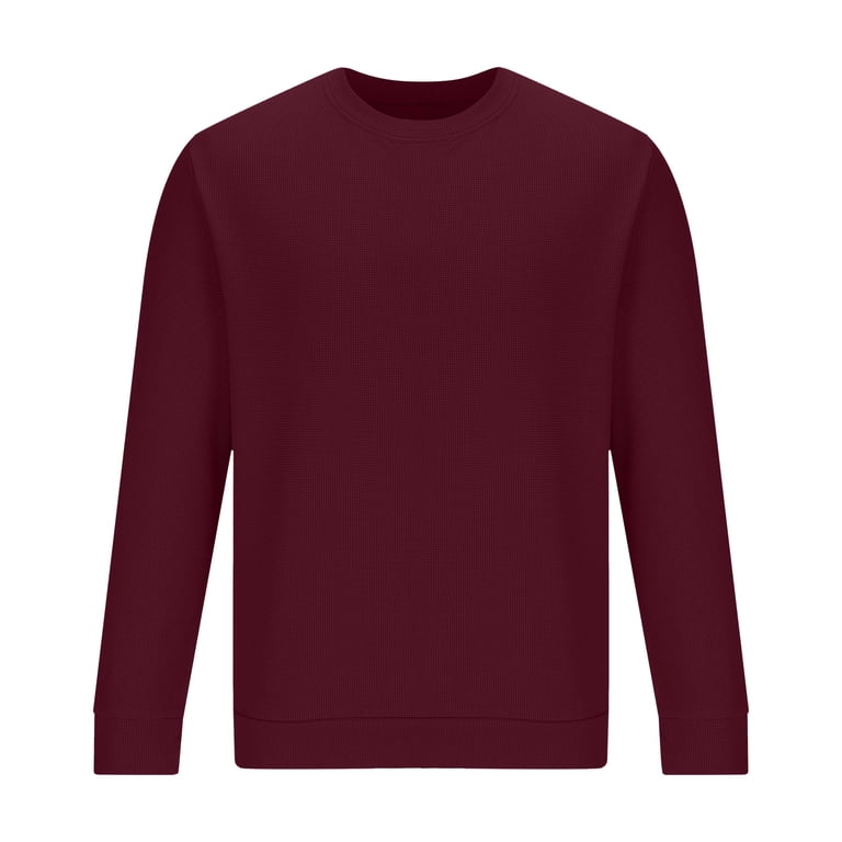 Iugvhana Men's Waffle Long Sleeve Round Neck Shirts Casual Solid