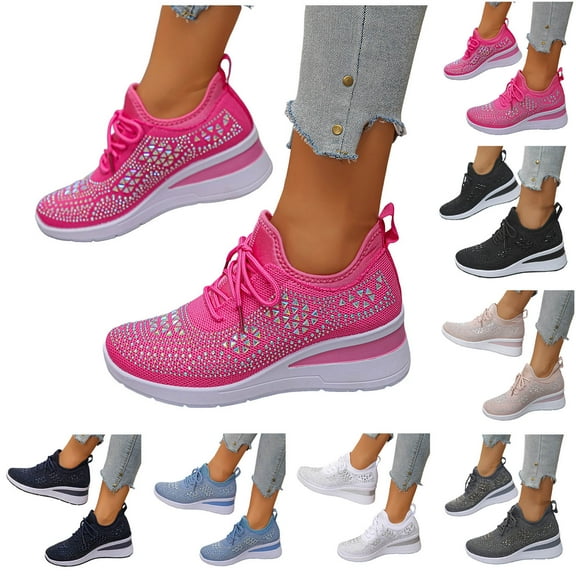 Tennis Shoes Women Fashion Mesh Wedge Sneakers Casual Slip on Antislip Thick Sole Outdoor Walking Shoes Sky Blue Size 8