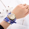 thumbnail image 2 of LVPAI Simple Moda Casual Impresión Tela Vendaje Gato Rhinestones Mujer Reloj De Cuarzo Azul, 2 of 3