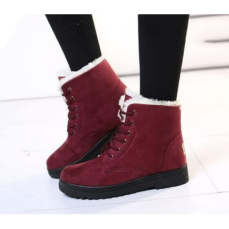 

hotio 2024 Women s Cotton Warm Fur Snow Winter Lace Up Flat Cute Plus Comfortable Ankle Platform Boots