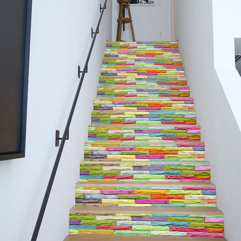 Modern Coloful Abstract Watercolor ceramic tile Peel and Stick Vinyl Stair Riser Decals Staircase Tile Stickers Decor Modern Marble Decoration Self-Adhesive