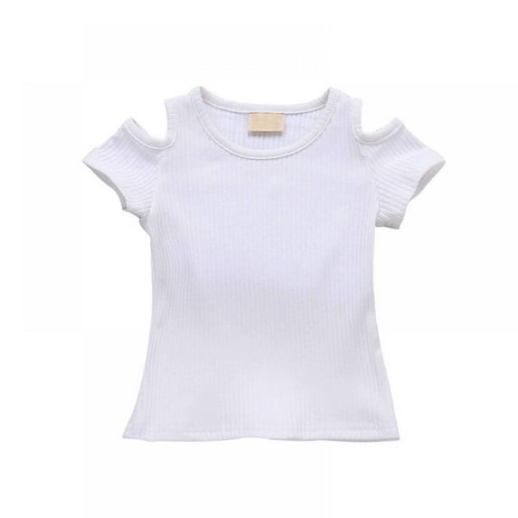 Summer Baby Girls Candy Color Off-shoulder Short Sleeve T-shirt Cotton Tops
