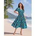 thumbnail image 2 of Vestido midi YESNO de verano con estampado floral con cuello en V y manga abullonada para mujer, 2 of 5