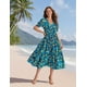 thumbnail image 2 of Vestido midi YESNO de verano con estampado floral, cuello en V, manga abullonada y bolsillos, 2 of 5