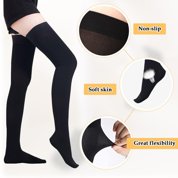 Qarigey 4 pares de calcetines deportivos no tóxicos que embellecen la curva de la pierna línea medias hasta la rodilla artesanía exquisita Medias 2*Negro+2*Blanco