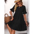 thumbnail image 5 of Women'S Summer Dresses 2025 Puff Sleeve Crew Neck High Waist Smocked A-Line Flowy Loose Fit Midi Dress Black XL, 5 of 9