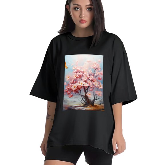 Plus Size Shirt for Women Black Tops for Women Short Sleeves Shirt for Women Trees 5 T Shirt Crewneck Shirt for Women XS