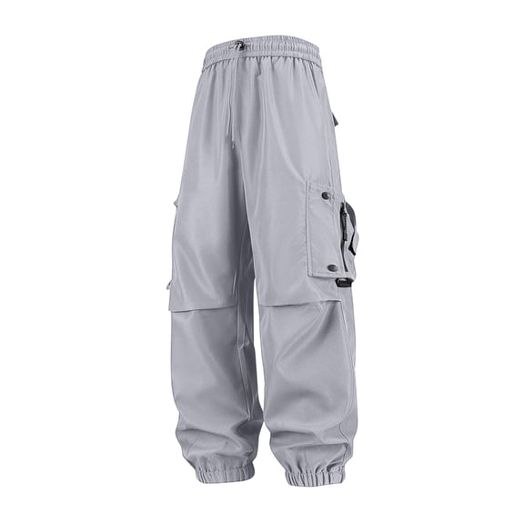 vdgthytj Cargo Pants for Men Straight Leg Baggy Drawstring Waist Elastic Cuffs Vintage Fashion Hiking Outdoor Trousers with Multi Pockets(X-Large,Silver)