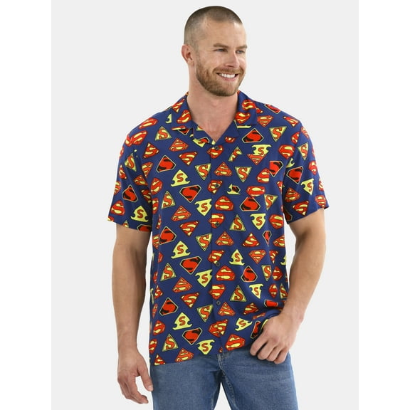 Superman Men's & Big Men's Graphic Timeline Logos Button-Up Shirt, Sizes S-3XL