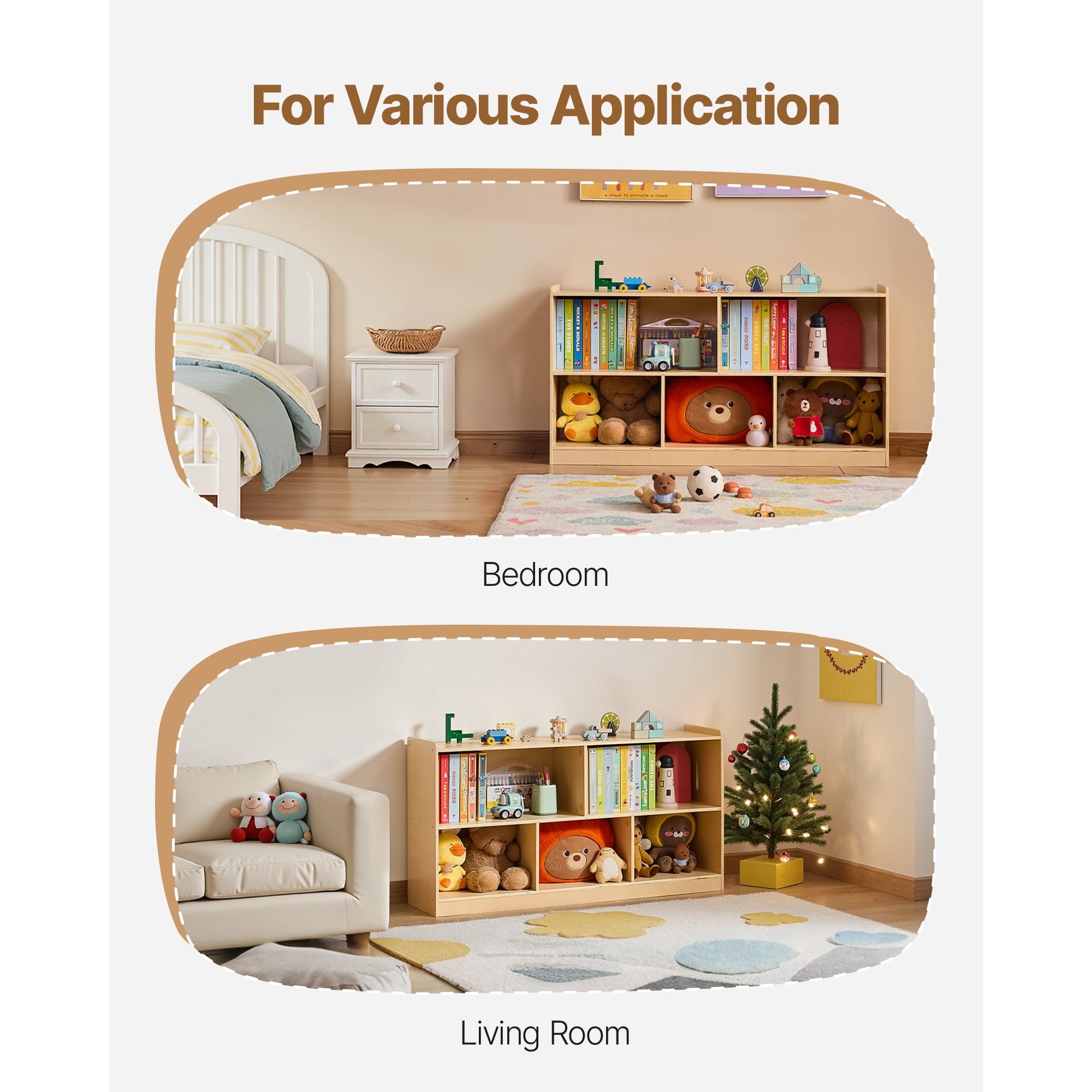 KFFKFF Montessori Bookshelf, 45-inch Wide Toy Storage Unit, 5-Section Children's Display Cabinet, Daycare Furniture, Kids' Bookshelf for Bedroom, Nursery, Living Room, Entryway, Preschool, Brown