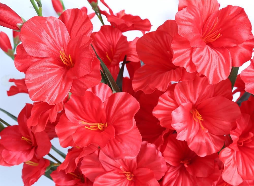 Red Gladiolus Artificial Flowers 3.3in Long Stem Flowers Gladiolus Flowers Silk Flowers Artificial Gladiolus Flowers Faux Gladiolus Flowers for Home Wedding Office Decoration(Red)