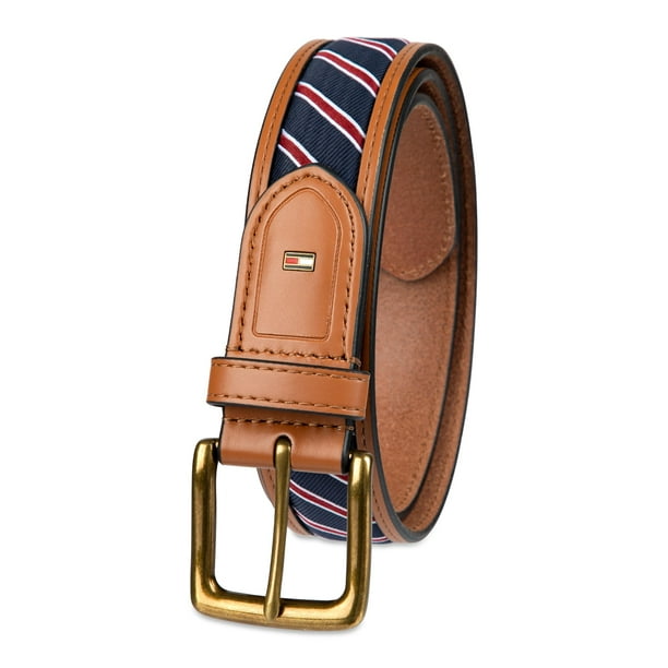 Cinturón de vestir con incrustaciones de cinta tejida de Tommy Hilfiger para hombre, color canela