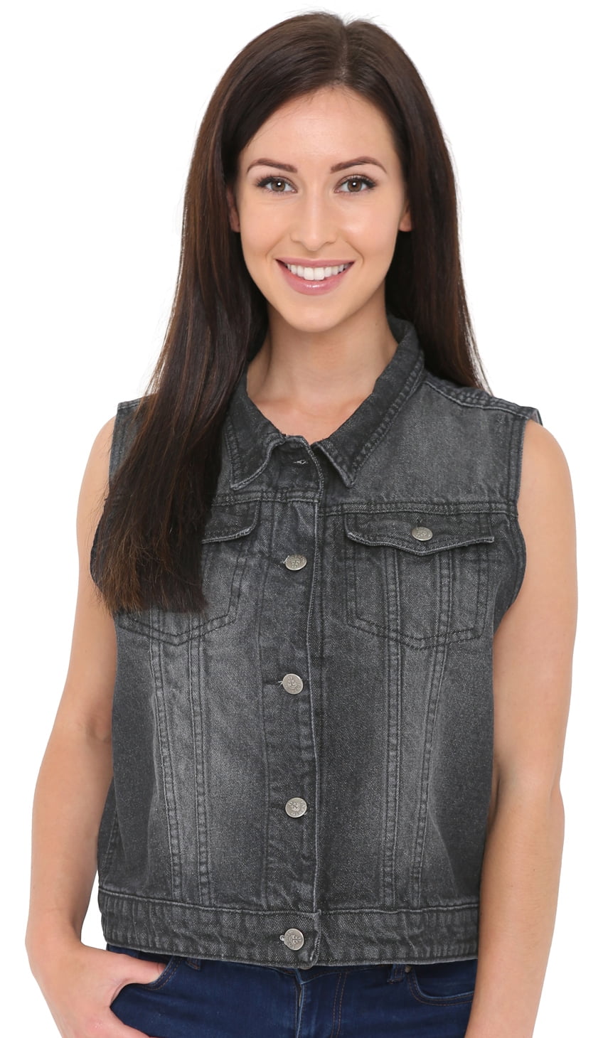 SKYLINEWEARS Women's Denim Vest Buttoned Washed Denim Vest Sleeveless