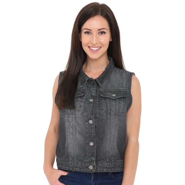 SKYLINEWEARS Women's Denim Vest Buttoned Washed Denim Vest Sleeveless