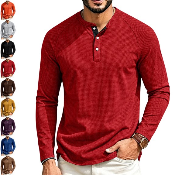 Men's Henley Shirts Long Raglan Sleeve Slim Fit Button T-Shirts Casual Pullover Tops with Pocket Wine M