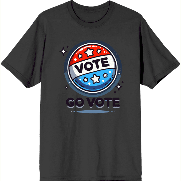 Go Vote Button! Adult Charcoal Crew Neck Short Sleeve Tee-Large