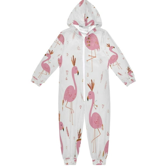 Soft Big Kids Onesie Pajamas Cozy Loose-Fit Jumpsuits for kids with Pockets for Christmas Lounge & Play Cute Pink Flamingo Pattern