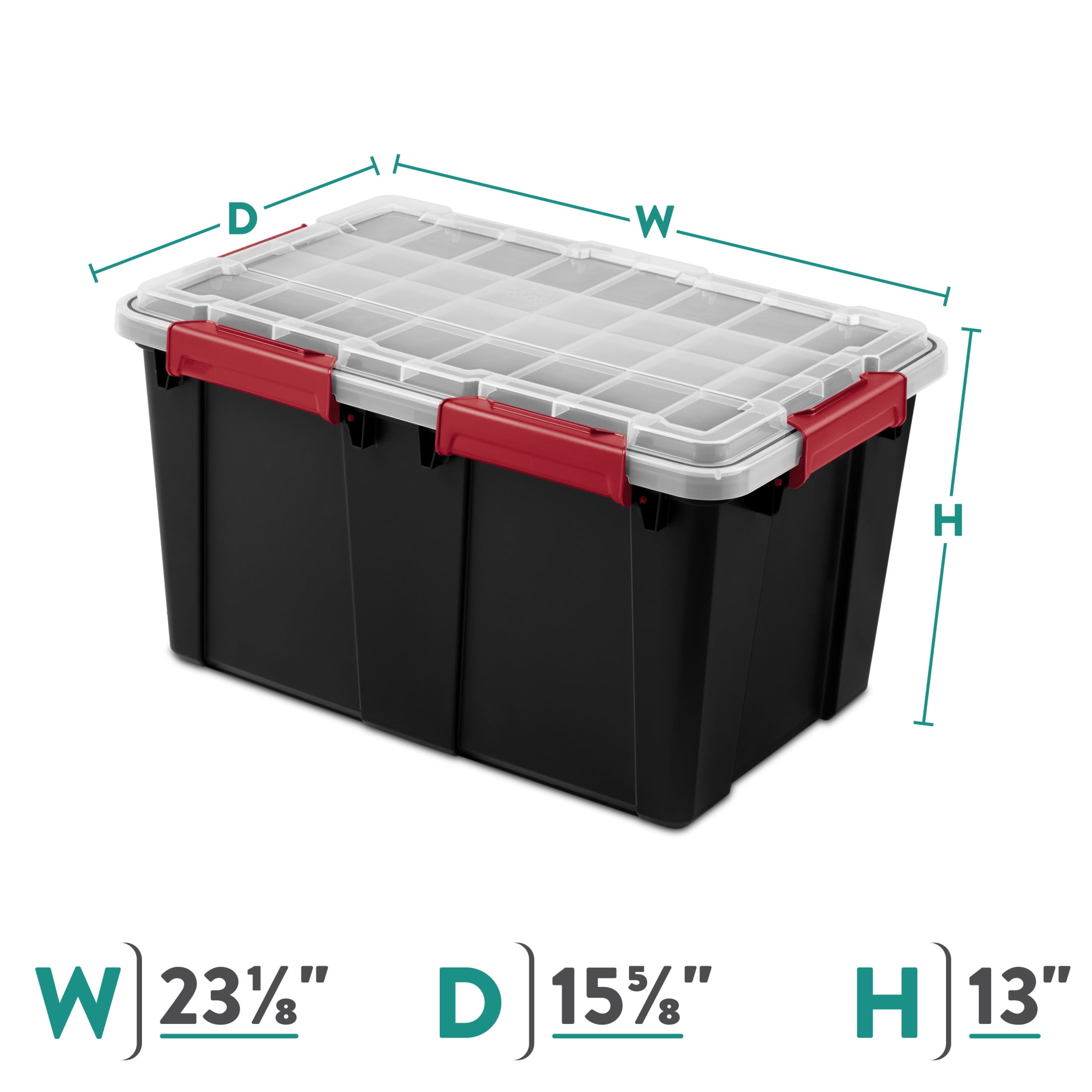 (4 pack) Sterilite Gasket Tote, 13.5 Gallon IP68 WaterProof Plastic Storage Bin with Lid, Gasket Seal and Durable Latches, Black