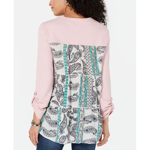 Style & Co. Womens Mixed Media Ruffled Sweatshirt Pink M