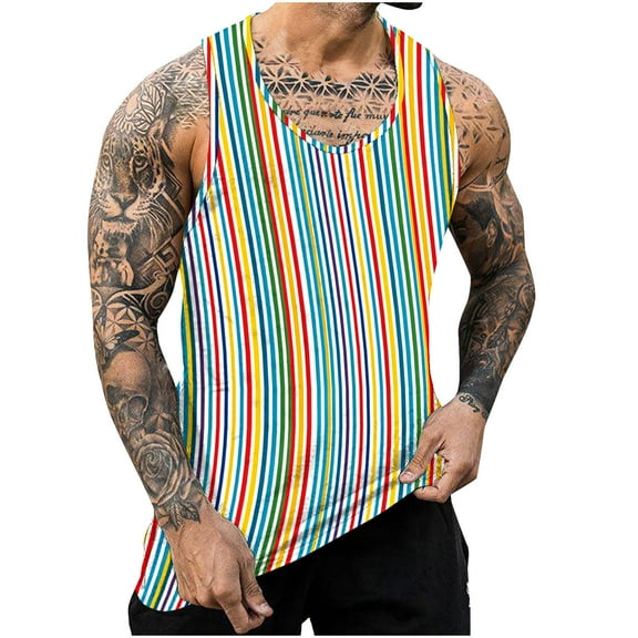 Jgppe Tank Shirt for Men Rainbow Printed Comfy Breathable Sleeveless Lightweight Tank Tops Summer