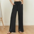thumbnail image 4 of Casual Pants for Women 2025 Elastic High Waist Drawstring Wide Leg Floor Length Palazzo Pants with Pockets Trousers, 4 of 6