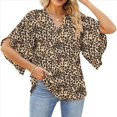thumbnail image 3 of Blusas de Mujer con Mangas 3/4 y Cuello en V Holgado con Estampado de Pétalos de , Blusas de Trabajo de Negocios Estampado de Leopardo XXL, 3 of 7