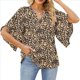 thumbnail image 3 of Blusas de Mujer con Mangas 3/4 y Cuello en V Holgado con Estampado de Pétalos de , Blusas de Trabajo de Negocios Estampado de Leopardo XL, 3 of 7